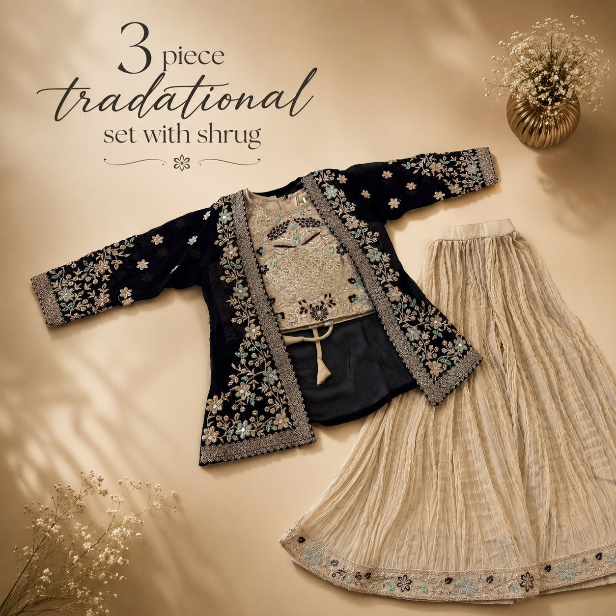 CropTop With Royal Shrug - Plazo set