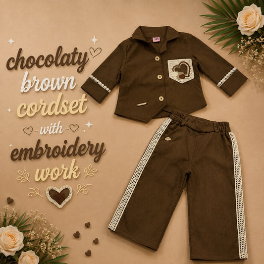 Brown Embroidery work Cordset