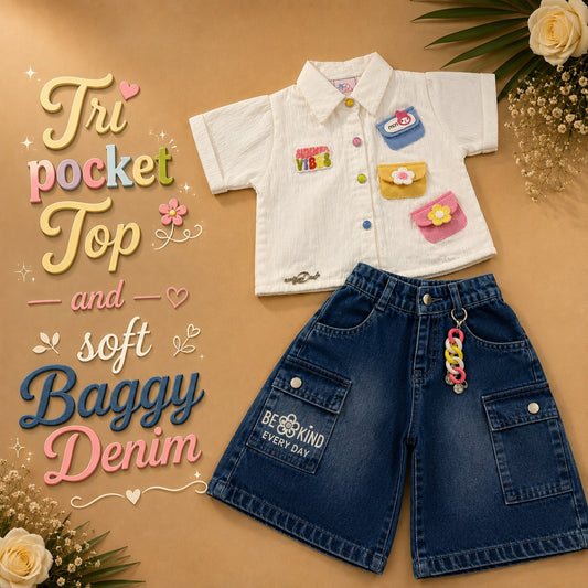 White Tri-pocket Top/Bottom set