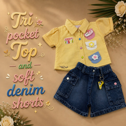 Yellow Tri-pocket Top/Shorts set