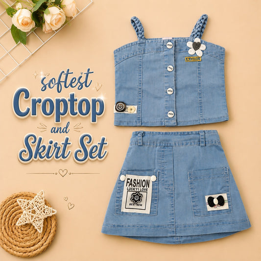 Soft Denim Croptop-Skirt Set