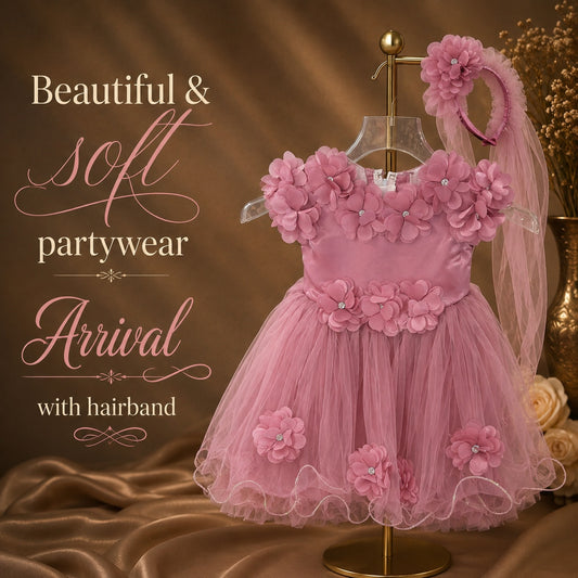 Dusty-Pink Flary Frock With Long Hairband