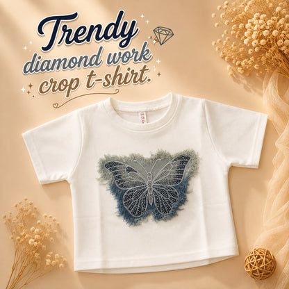 White Butterfly Crop Tshirt