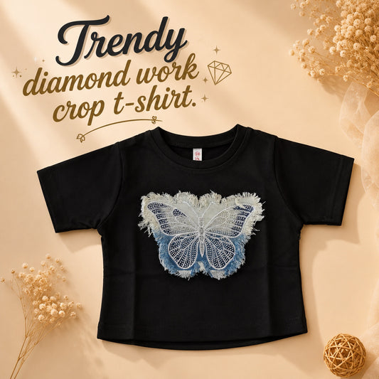 Black Butterfly Crop Tshirt