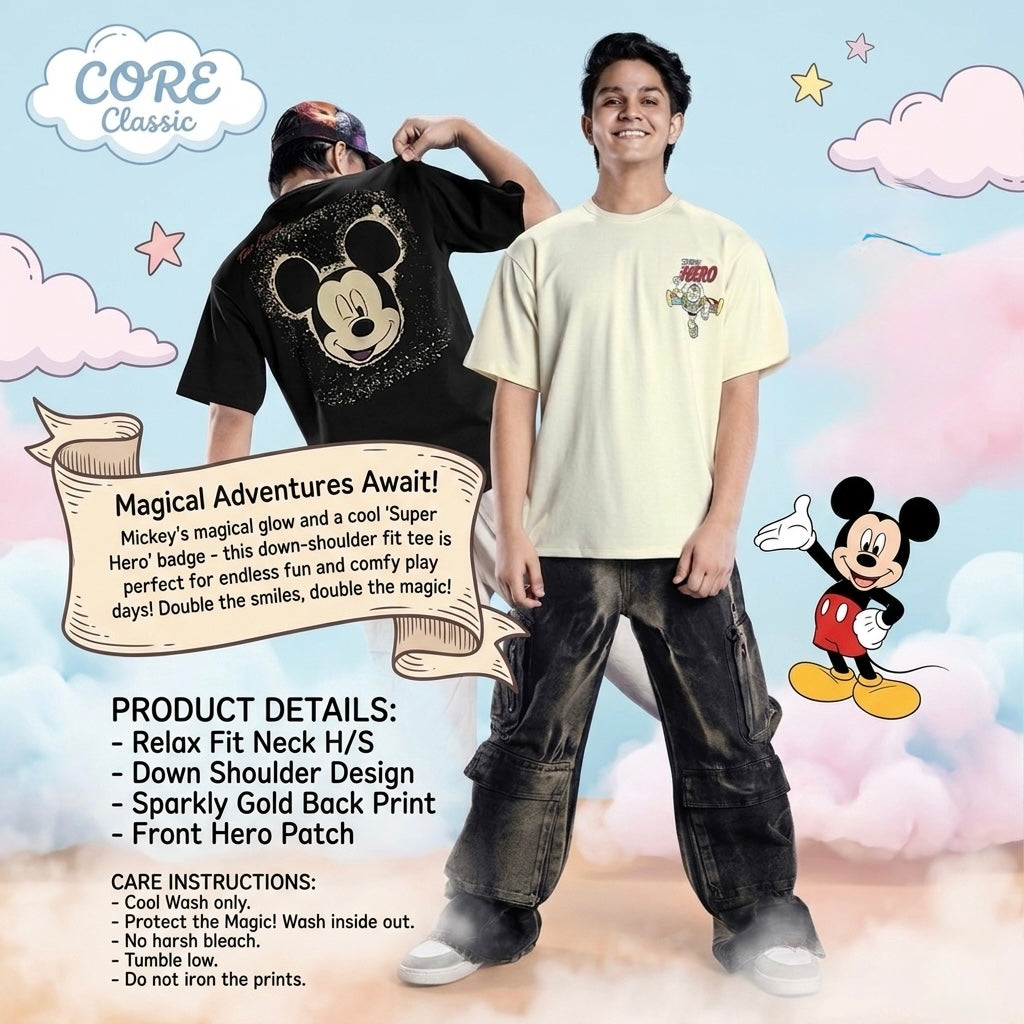 Disney mickey "Core Classic" Black Oversized Drop shoulder