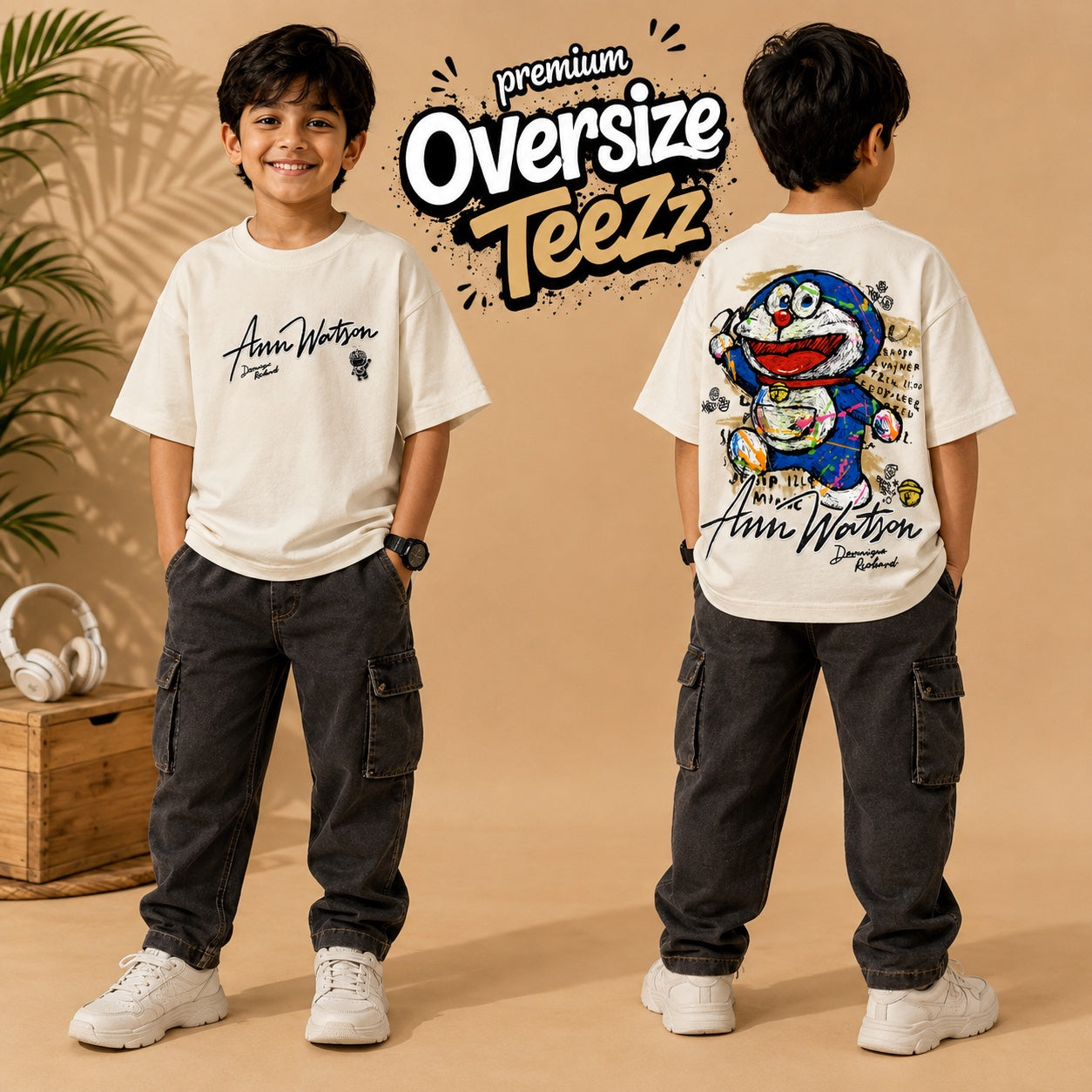 Oversize Premium White Doremon  TeeZz