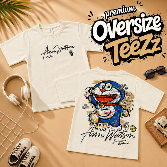 Oversize Premium White Doremon  TeeZz