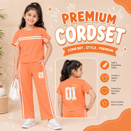 Girls Orange 2-Piece Cordset | Premium Cotton Co-Ord Set