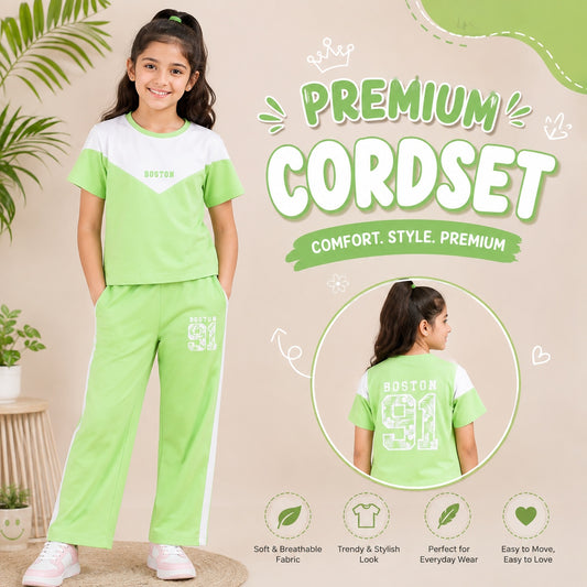 Girls Green 2-Piece Cordset | Premium Cotton Co-Ord Set