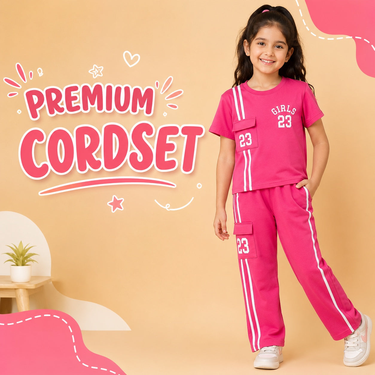 Girls Pink 2-Piece Cordset | Premium Cotton Co-Ord Set
