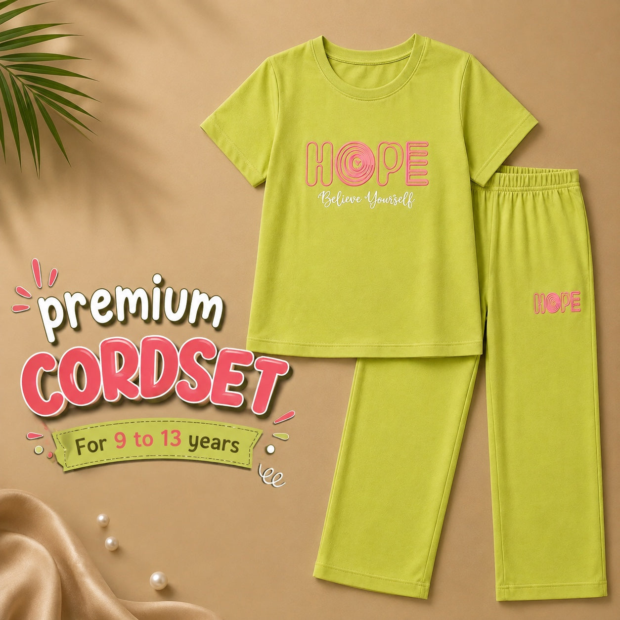 Girls Lime Green 2-Piece Cordset | Premium Cotton Co-Ord Set