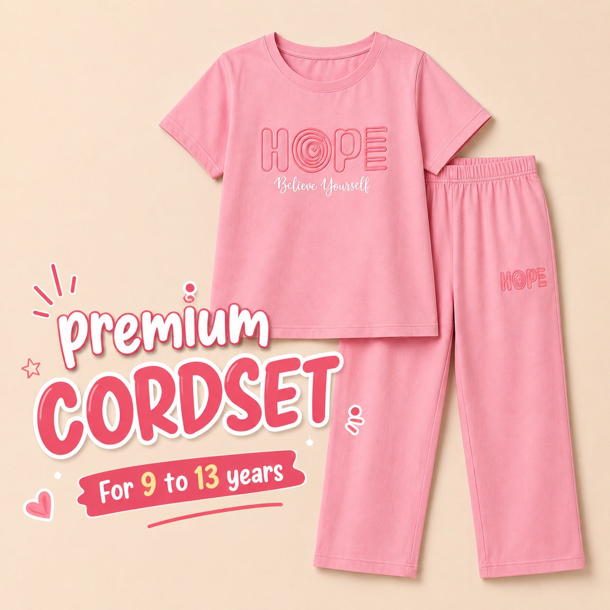 Girls Pink 2-Piece Cordset | Premium Cotton Co-Ord Set