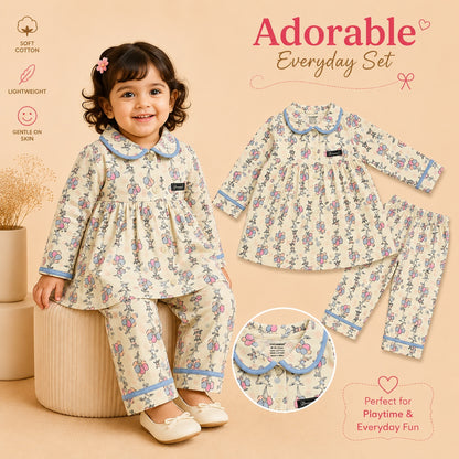 Cream N sky Semi Frock set