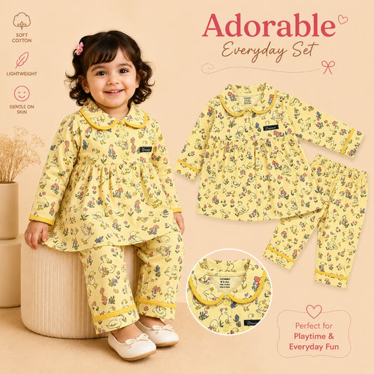 Lemon Yellow Semi Frock set