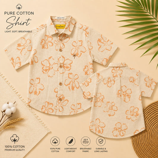 Boxy Fit Pure Cotton Orange shade Printed Shirt