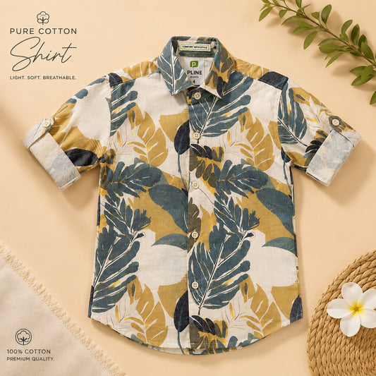 Musturd Printed Pure Cotton Shirt ( With Inner 2 )