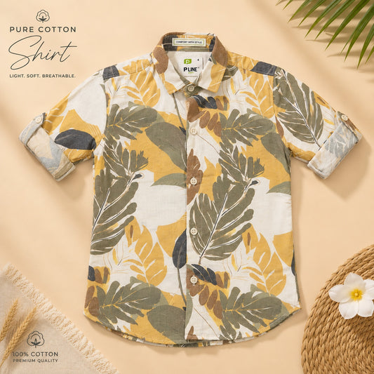Musturd Printed Pure Cotton Shirt ( With Inner )