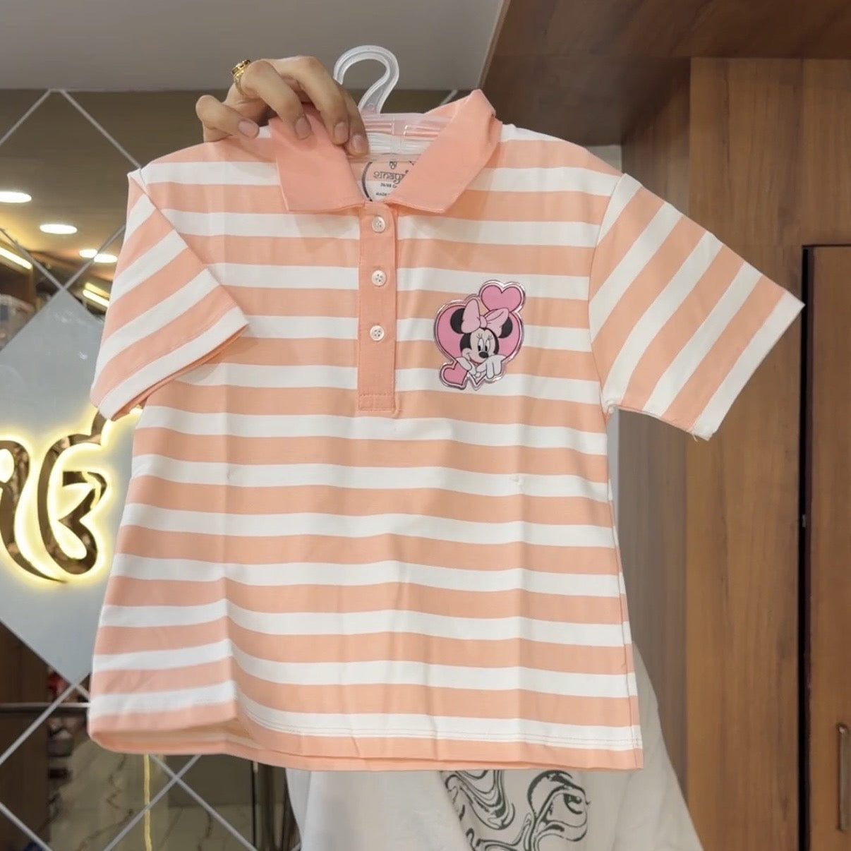 Disney Peach Collar Strips Tshirts