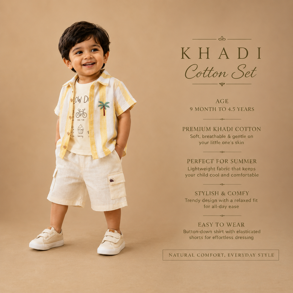 Yellow : Khadi Cotton 3 Piece Set