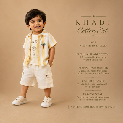 Yellow : Khadi Cotton 3 Piece Set