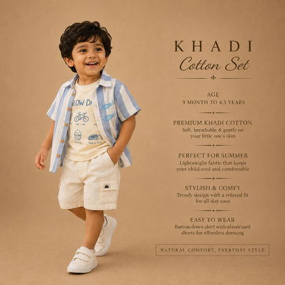 Blue : Khadi Cotton 3 Piece Set