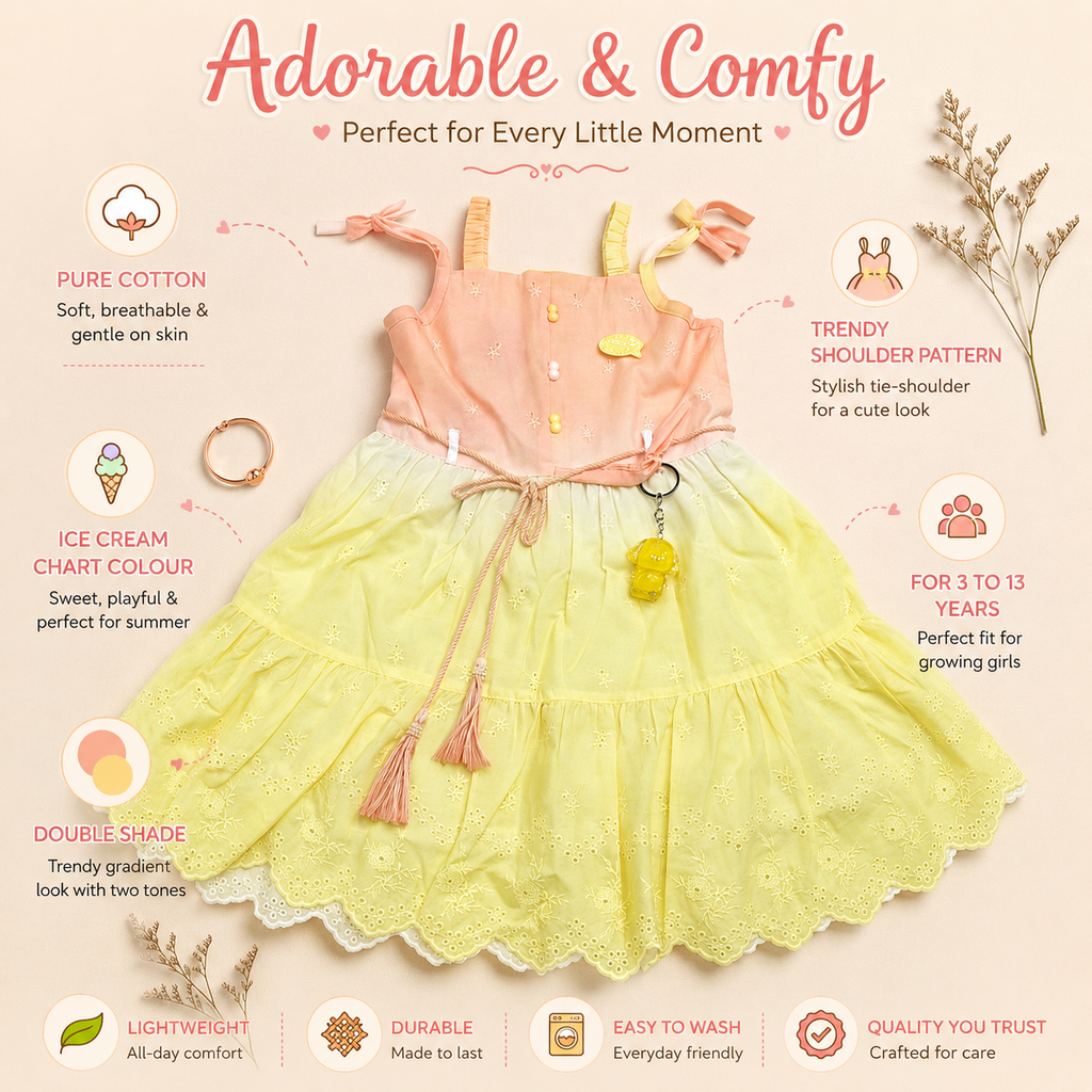Pure Cotton Icecream Frock - peach