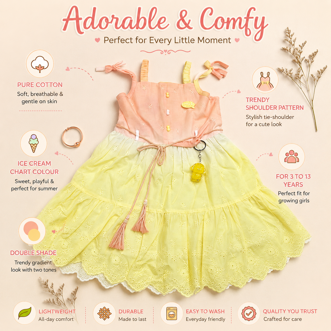 Pure Cotton Icecream Frock - peach