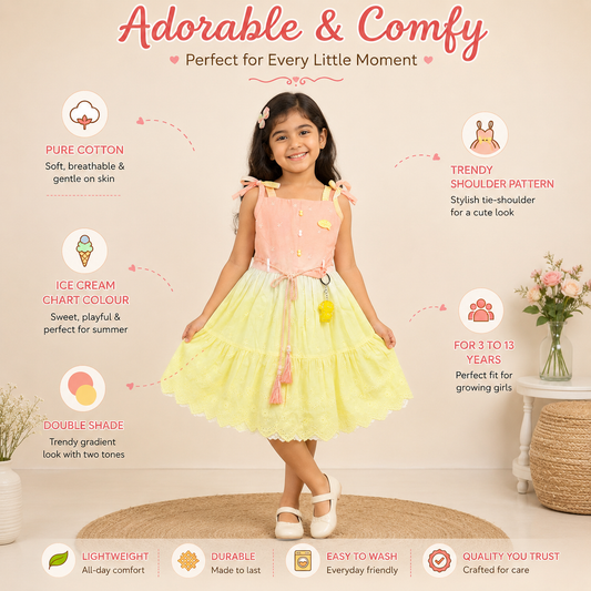Pure Cotton Icecream Frock - peach