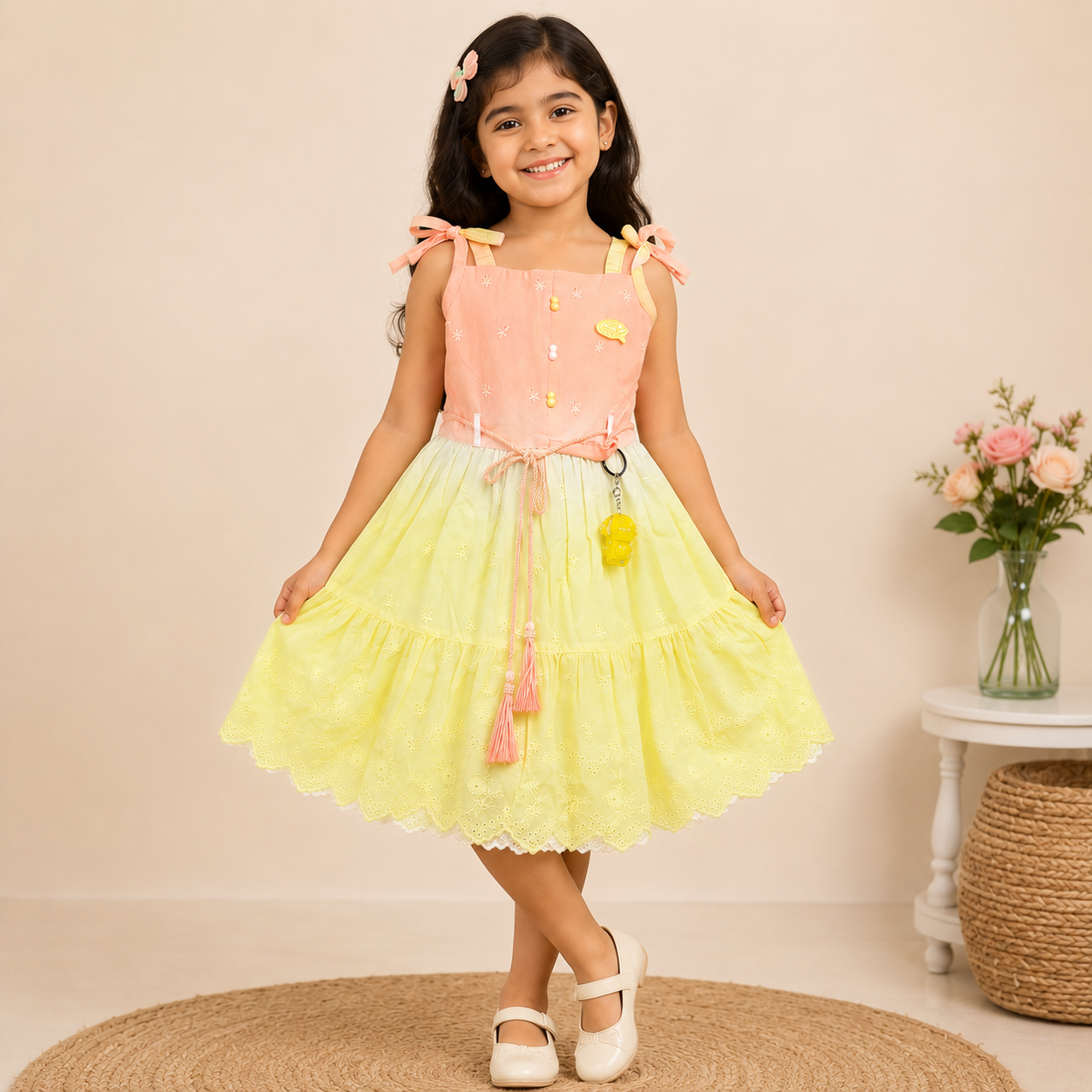 Pure Cotton Icecream Frock - peach