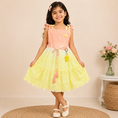 Pure Cotton Icecream Frock - peach