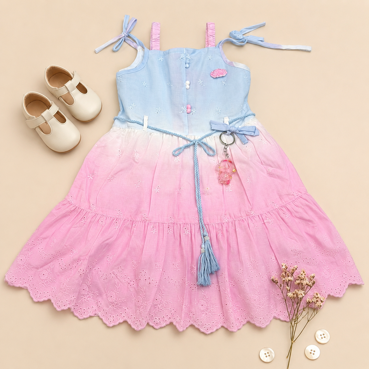 Pure Cotton Icecream Frock - Sky