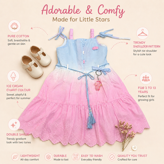 Pure Cotton Icecream Frock - Sky