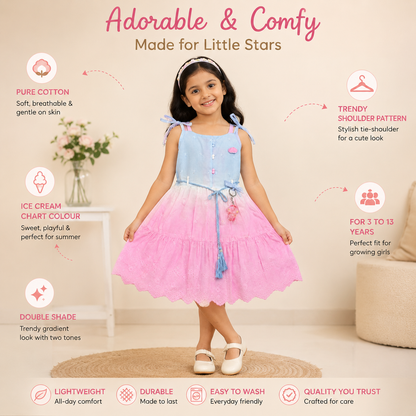 Pure Cotton Icecream Frock - Sky