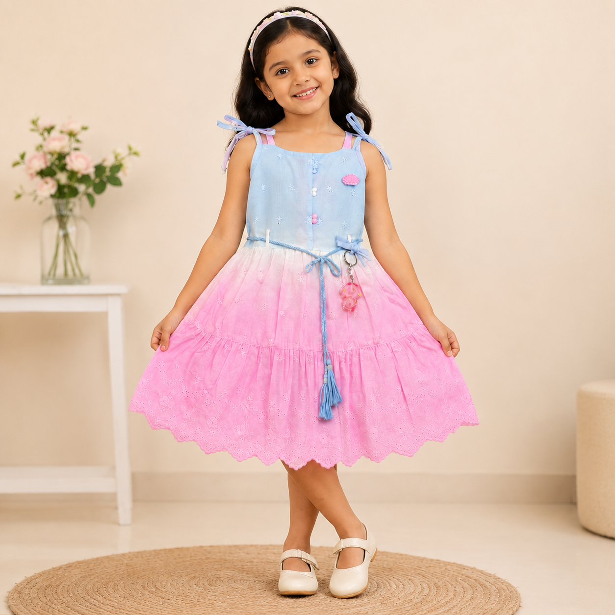 Pure Cotton Icecream Frock - Sky