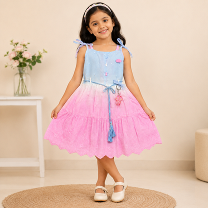 Pure Cotton Icecream Frock - Sky