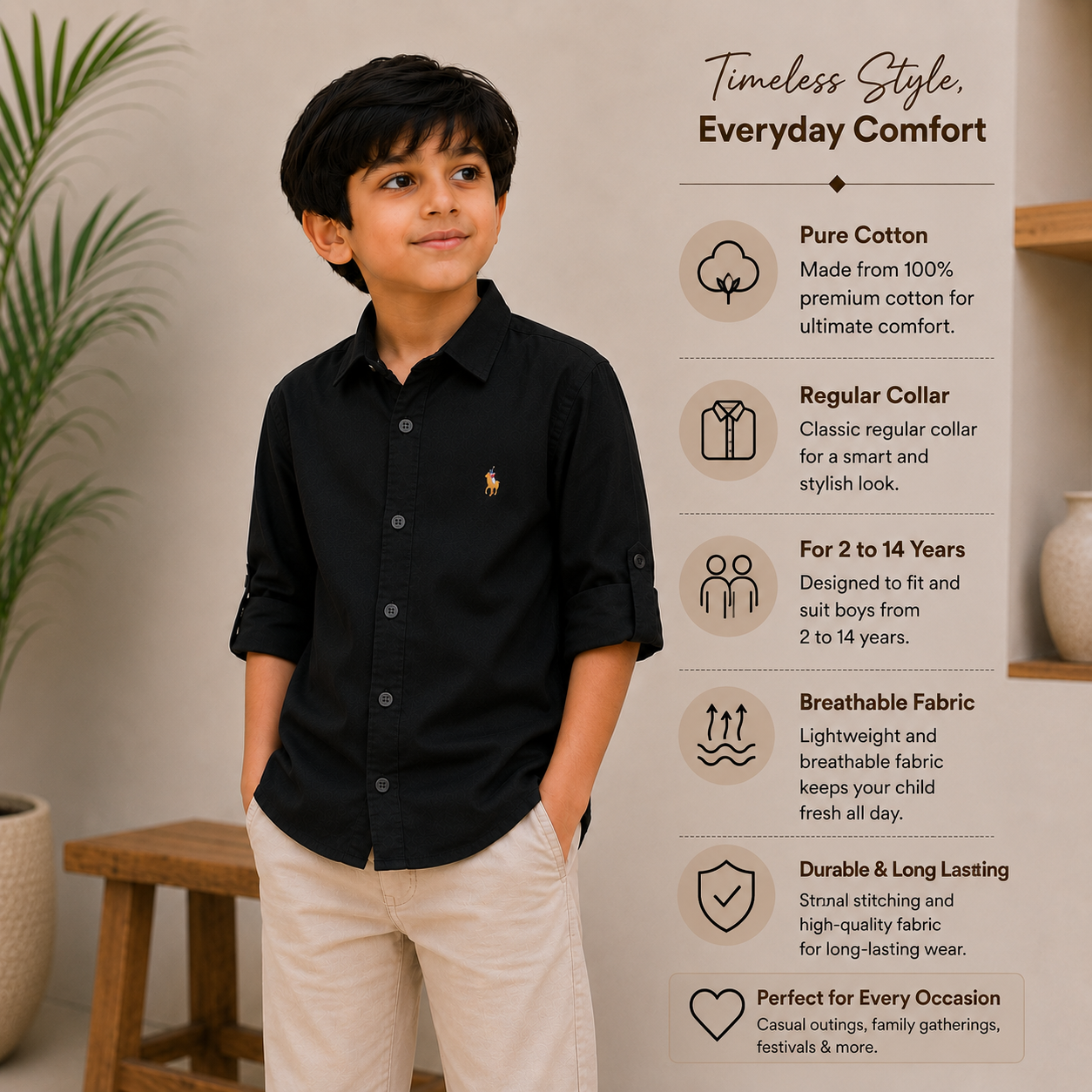 Plain Black - Pure Cotton Shirt