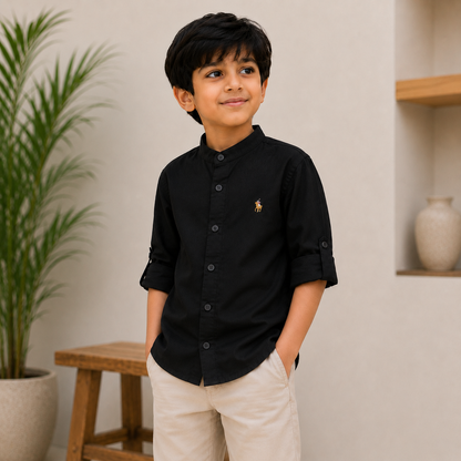 Pure Cotton Stand Collar - Black