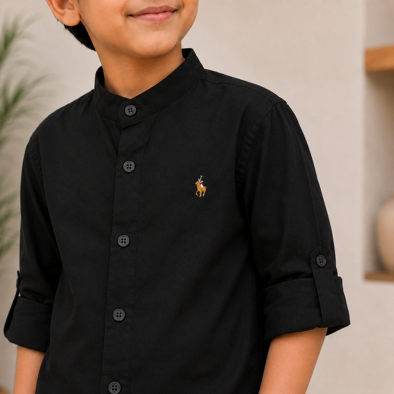Pure Cotton Stand Collar - Black
