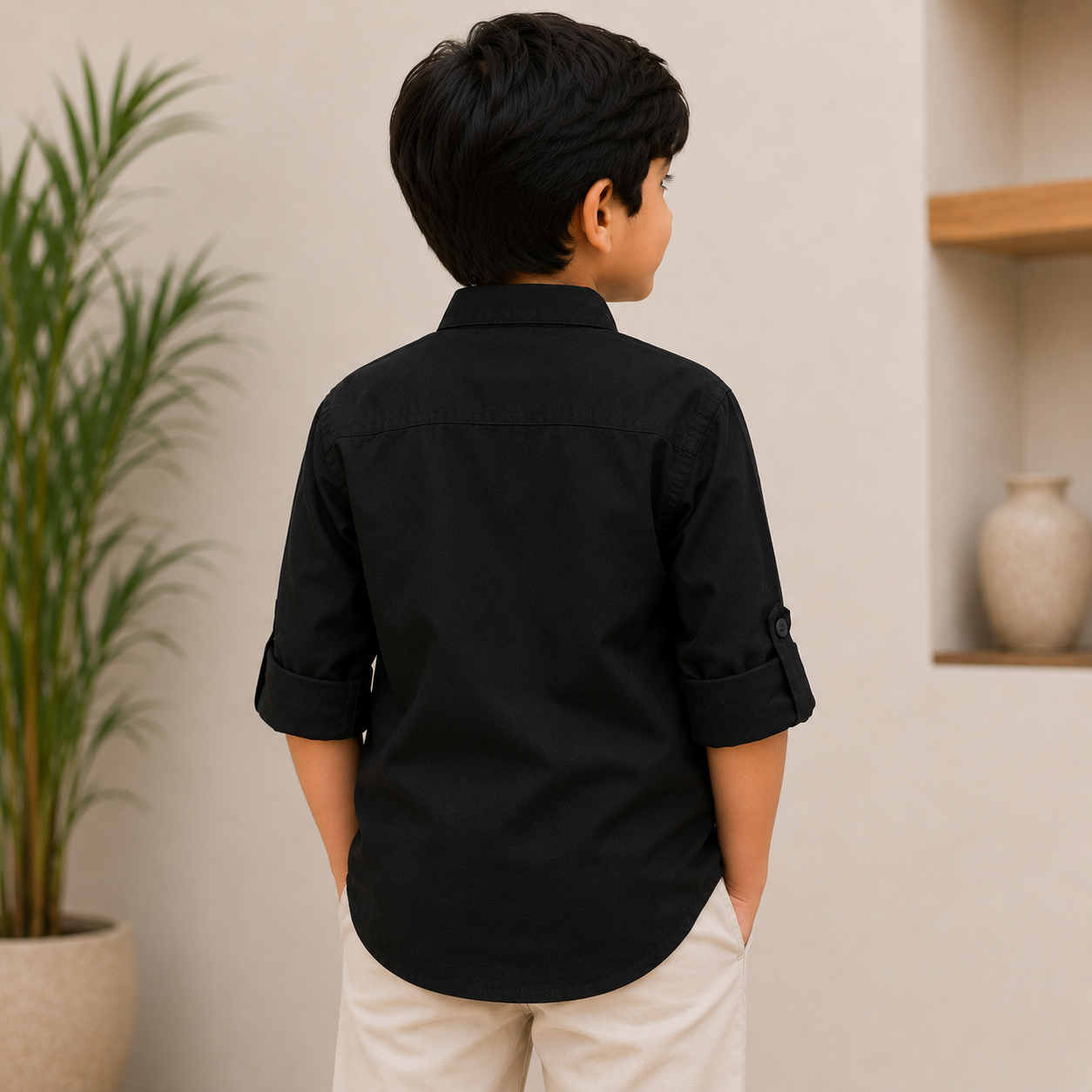 Pure Cotton Stand Collar - Black