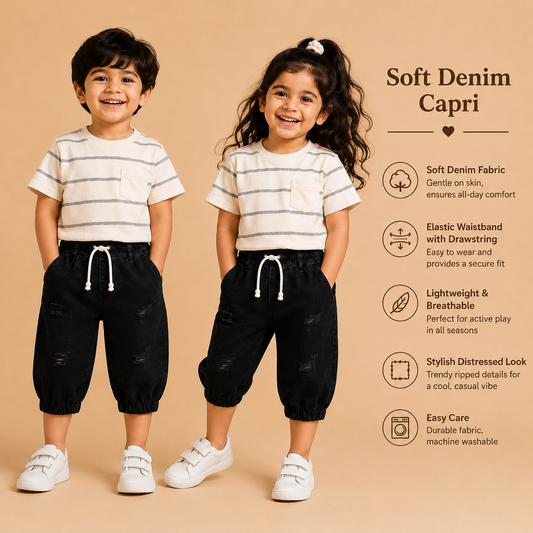 Denim Mini Capri Faded sky black ( unisex )
