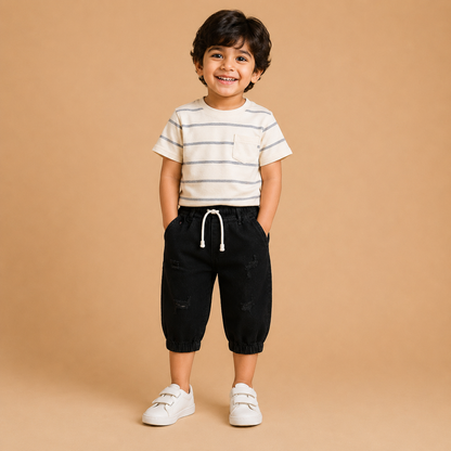Denim Mini Capri Faded sky black ( unisex )