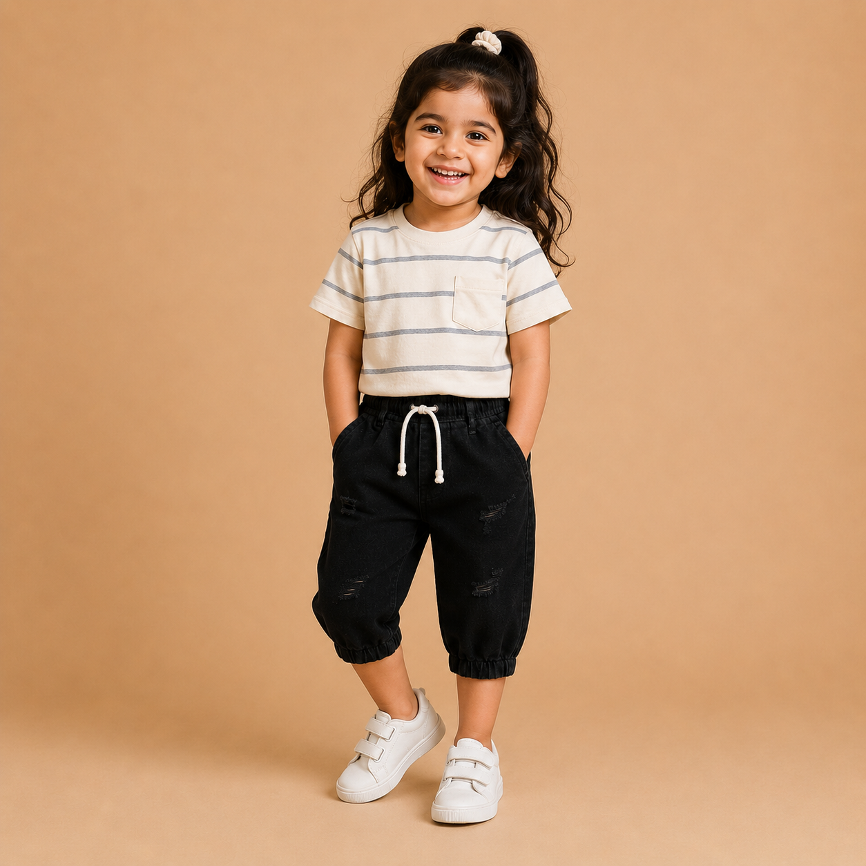 Denim Mini Capri Faded sky black ( unisex )
