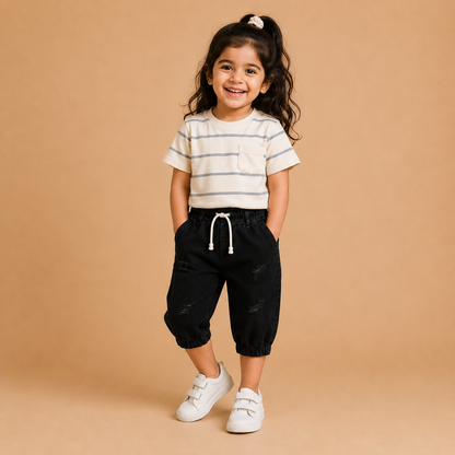 Denim Mini Capri Faded sky black ( unisex )