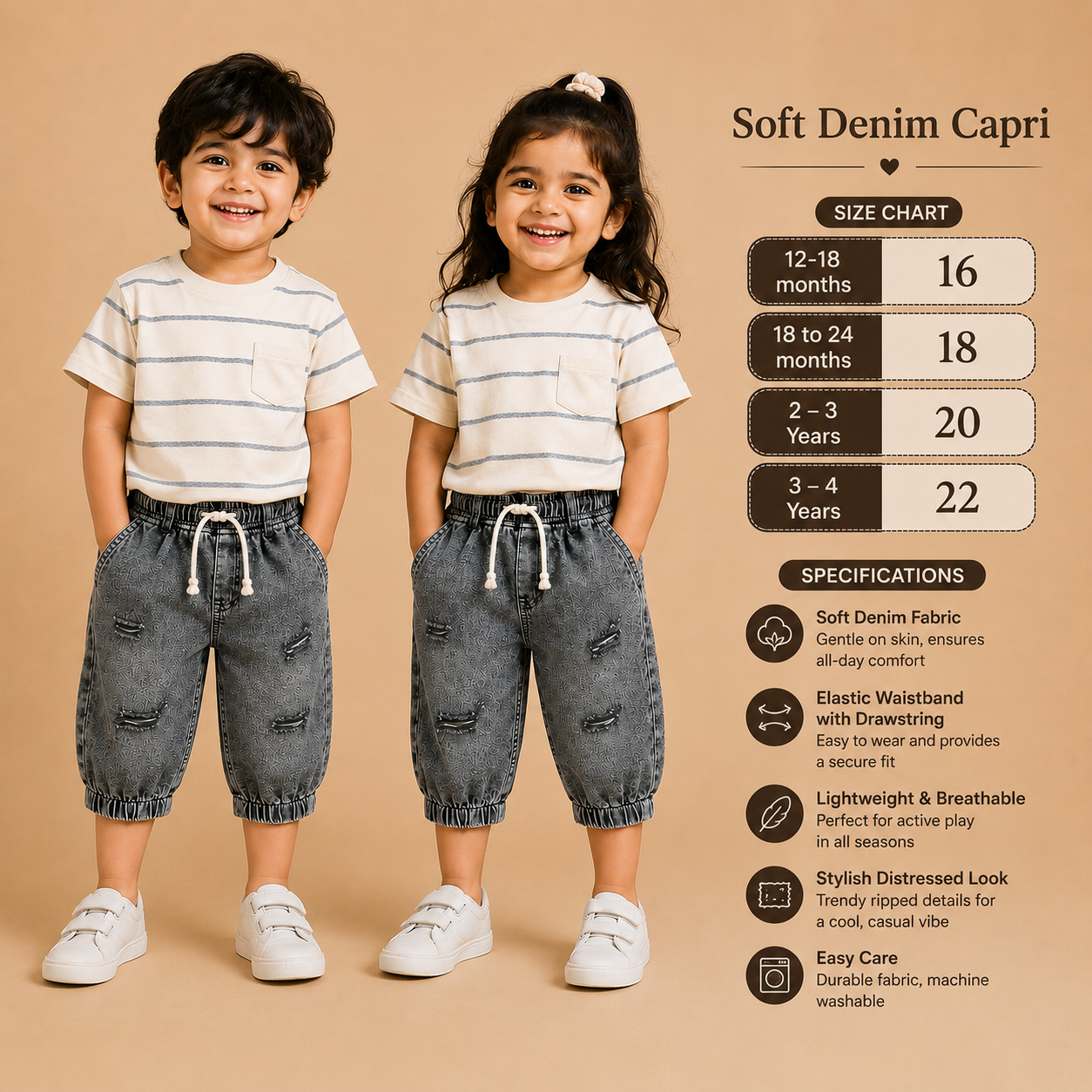 Denim Mini Capri Faded Grey ( unisex )