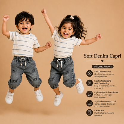 Denim Mini Capri Faded Grey ( unisex )