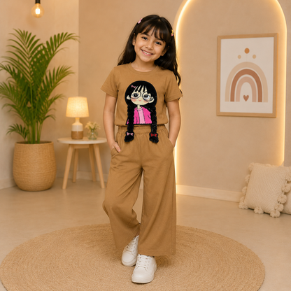 Beige 3D Crop-Plazo Cordset