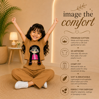 Beige 3D Crop-Plazo Cordset