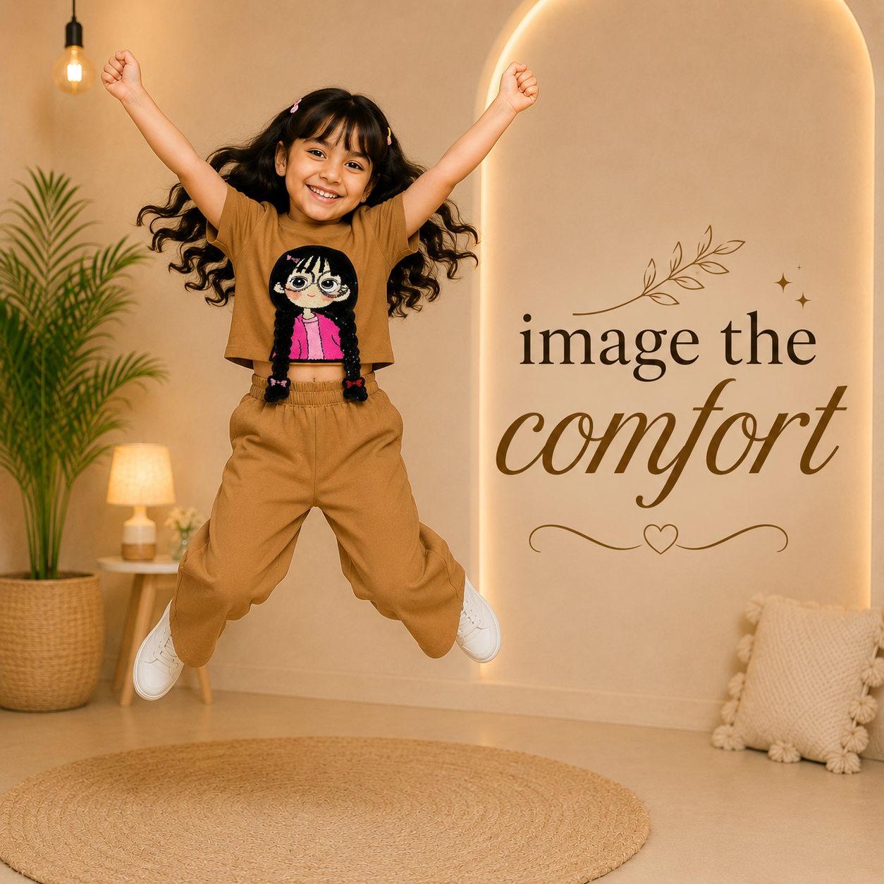 Beige 3D Crop-Plazo Cordset
