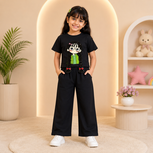 Black 3D Crop-Plazo Cordset