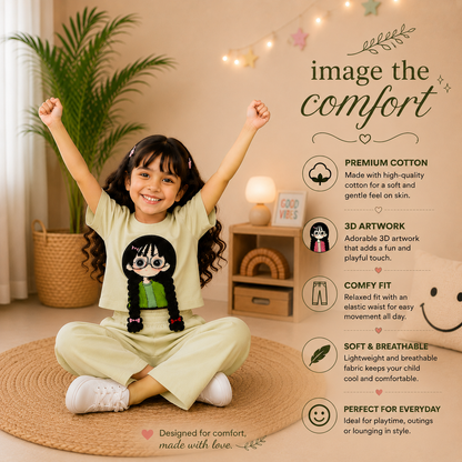 Cream 3D Crop-Plazo Cordset